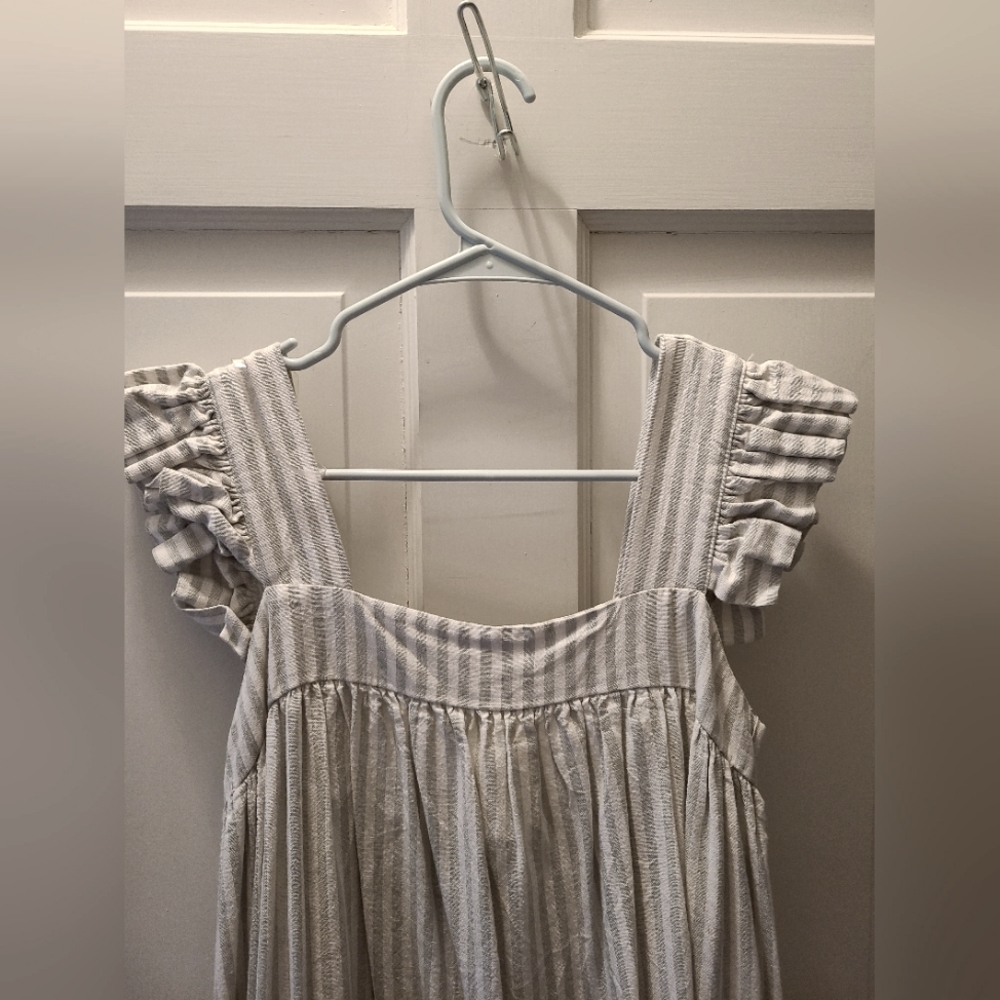 NWOT A New Day M Linen Sage and White Paperbag Dress